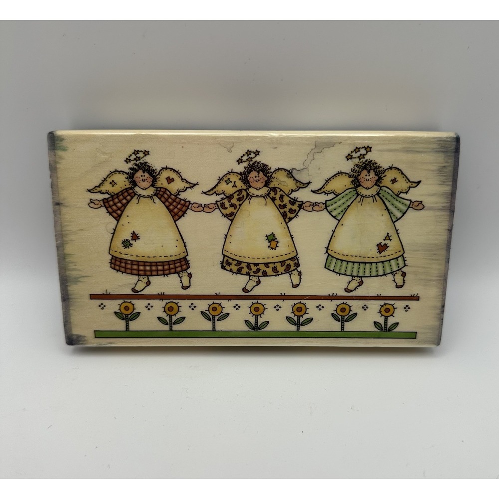 Uptown‎ Sandi Gore Evans Three Patchwork Angels L25088 Wood Rubber Stamp Vintage